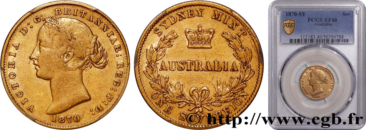 AUSTRALIA 1 Souverain Victoria 1870 Sydney MBC40 PCGS