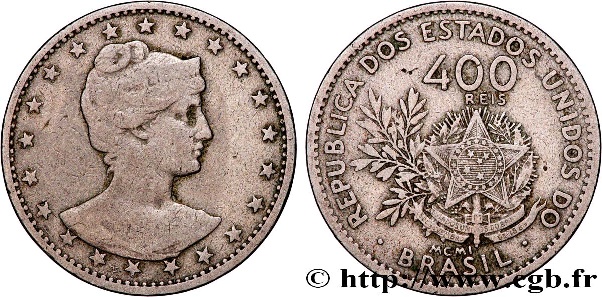 BRAZIL 400 Reis 1901  VF 