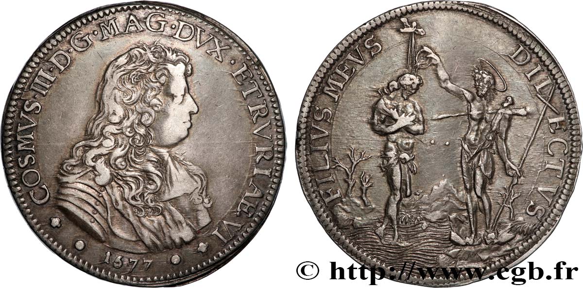 GRAND DUCHY OF TUSCANY - COSME III Piastre 1677 Florence XF/AU 