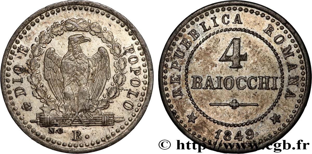 ITALY - ROMAN REPUBLIC 4 Baiocchi République Romaine 1849 Rome AU 