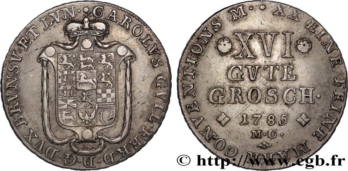 GERMANY - DUCHY OF BRUNSWICK LUNEBOURG - CHARLES WILLIAM FERDINAND 16 Gute Groschen  1785  XF/AU 