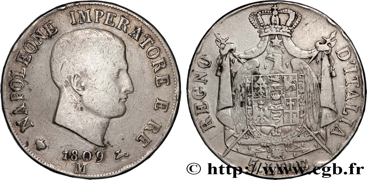 ITALIEN - Königreich Italien - NAPOLÉON I. 5 Lire 1809 Milan fSS 