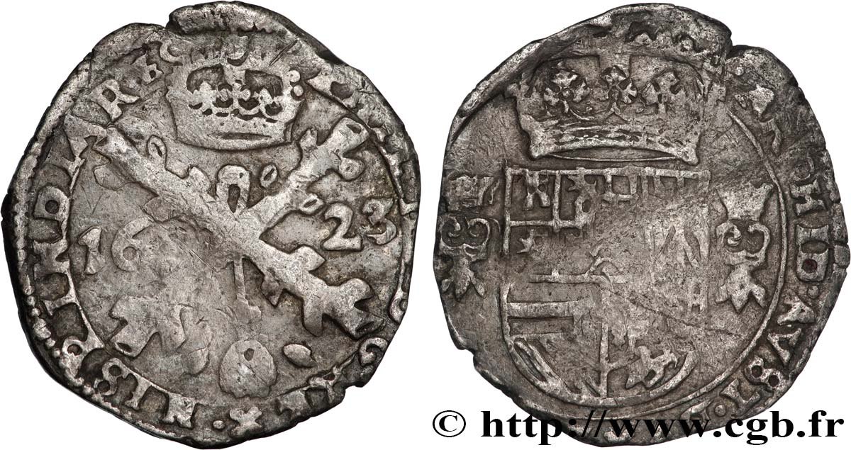 COUNTY OF BURGUNDY - PHILIP IV OF SPAIN Trente-deuxième de patagon ou gros 1623 Dôle VF 