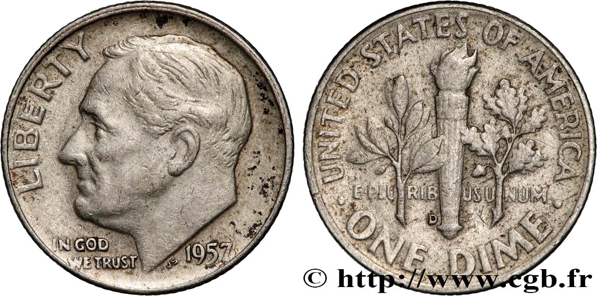 ÉTATS-UNIS D&nbsp;AMÉRIQUE 1 Dime(10 Cents) Roosevelt 1957 Denver TTB 