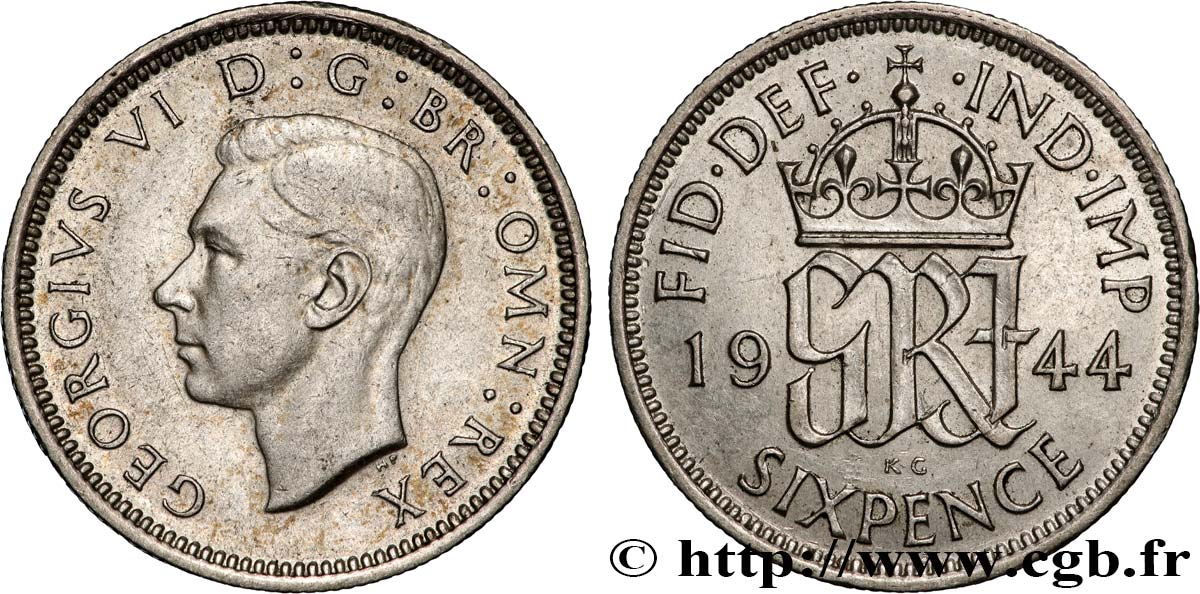 UNITED KINGDOM 6 Pence Georges VI 1944  XF 