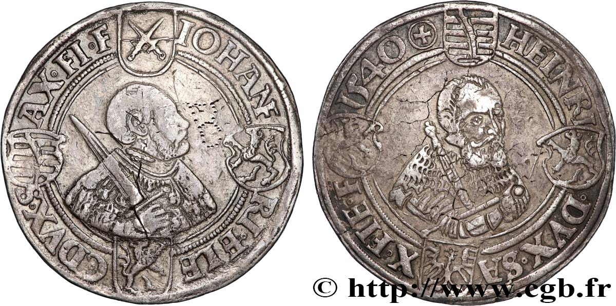 ALLEMAGNE - DUCHÉ DE SAXE - JEAN-FRÉDÉRIC Ier et HENRI Thaler 1540 Buchholz BB 