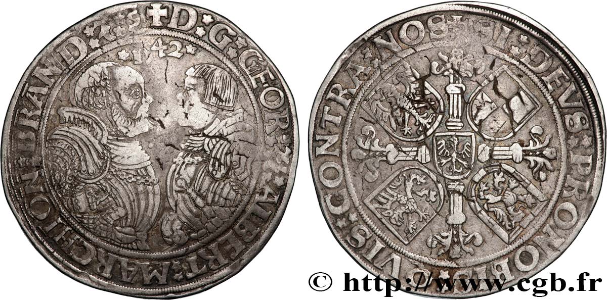 ALLEMAGNE - BRANDEBOURG 1 Thaler Brandebourg-Franconie Georges et Albert II 1542 Schwabach TTB 