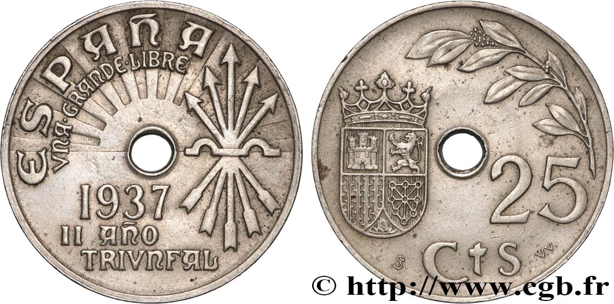 ESPAGNE 25 Centimos monnayage nationaliste 1937 Vienne SUP 