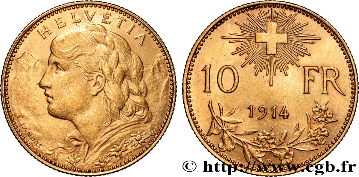 SUISSE 10 Francs  Vreneli  1914 Berne SUP 