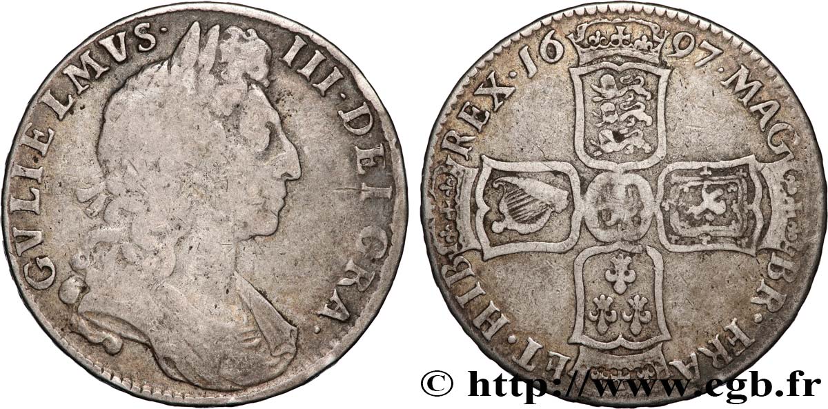 VEREINIGTEN KÖNIGREICH 1/2 Crown Guillaume III  1697  S 