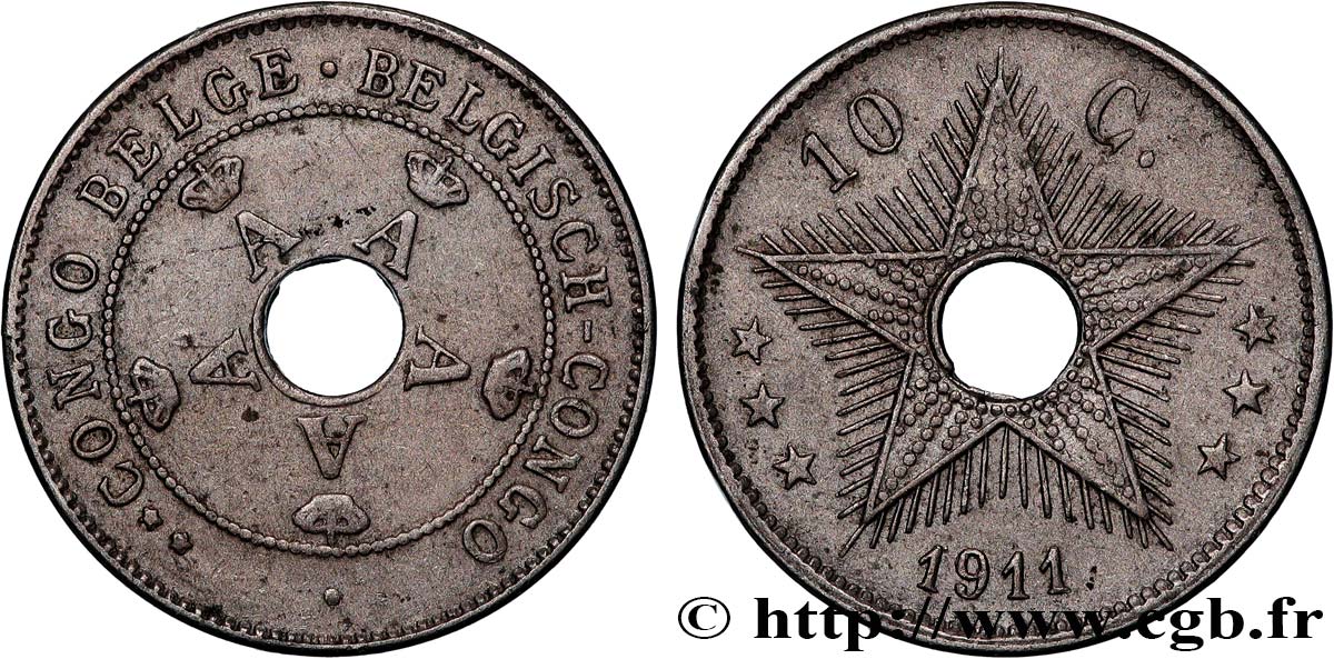 BELGA CONGO 10 Centimes Albert Ier 1911  MBC+ 