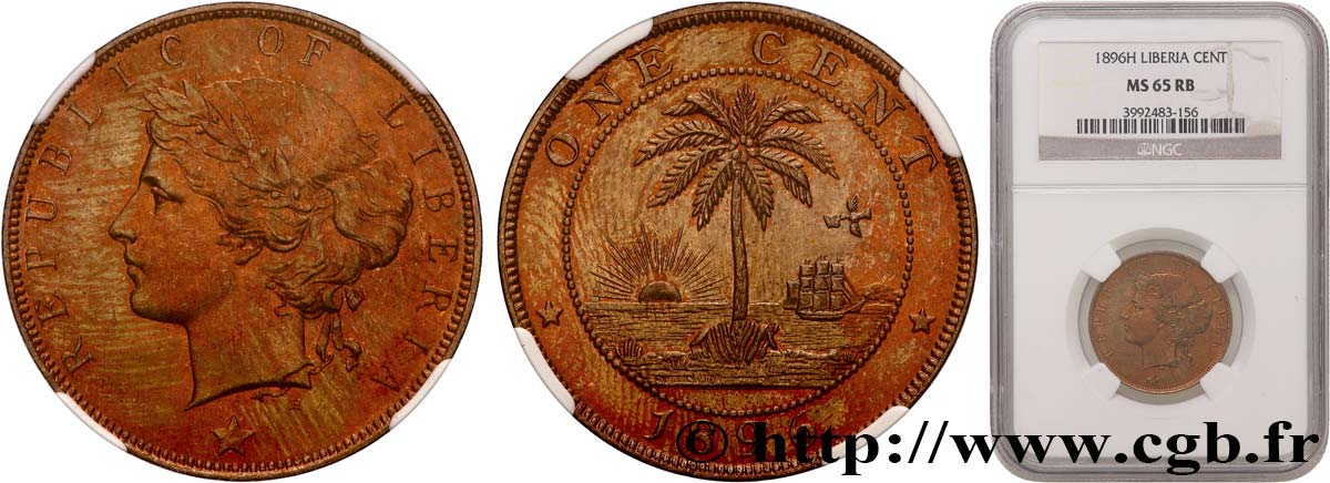 LIBERIA 1 Cent  1896 Heaton FDC65 NGC