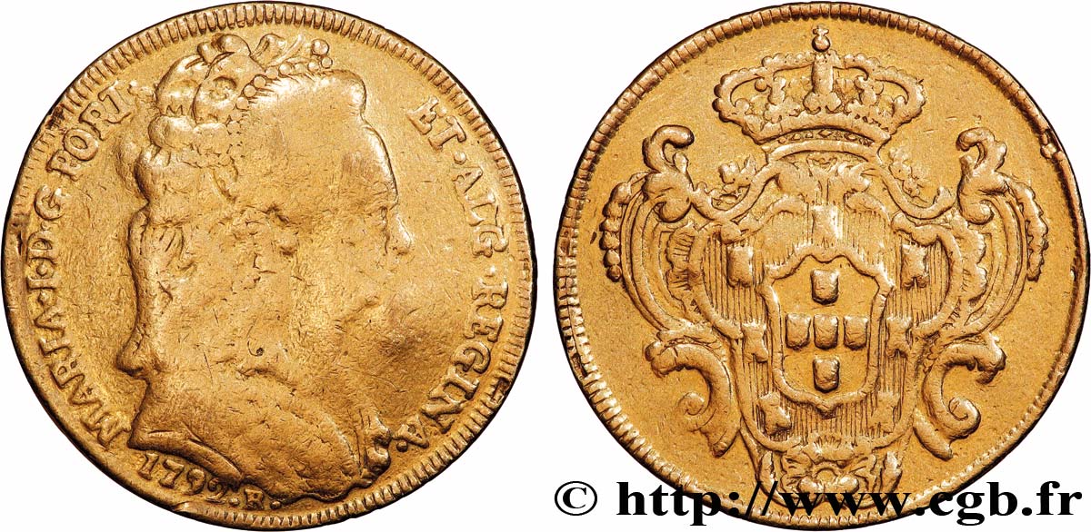 BRAZIL - MARIA I Pièce de 6 400 reis ou Peça 1792 Rio de Janeiro VF 