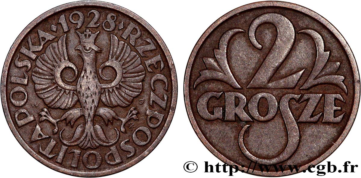 POLOGNE 2 Grosze aigle 1928 Varsovie TTB 
