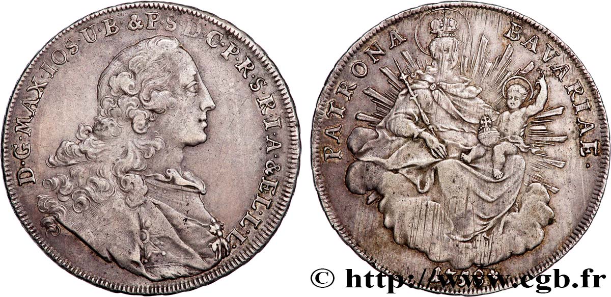 GERMANY - ELECTORATE  OF BAVARIA - MAXIMILIAN III JOSEPH 1 Thaler  1758 Munich XF 