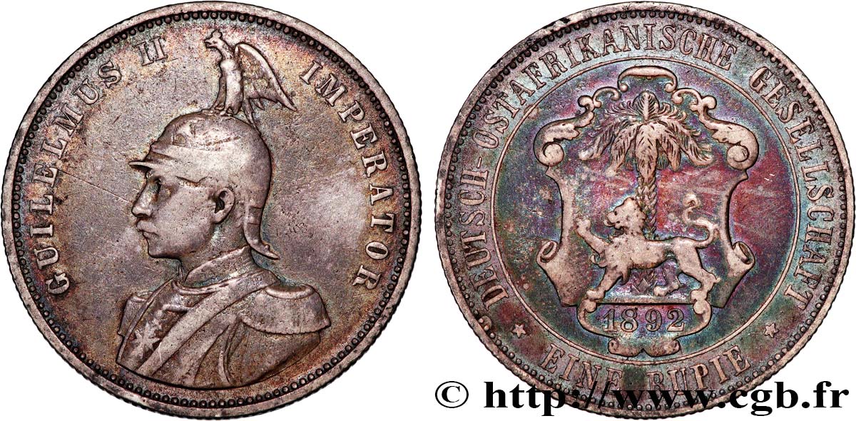 GERMAN EAST AFRICA - WILLIAM II 1 Roupie 1892 Berlin XF 