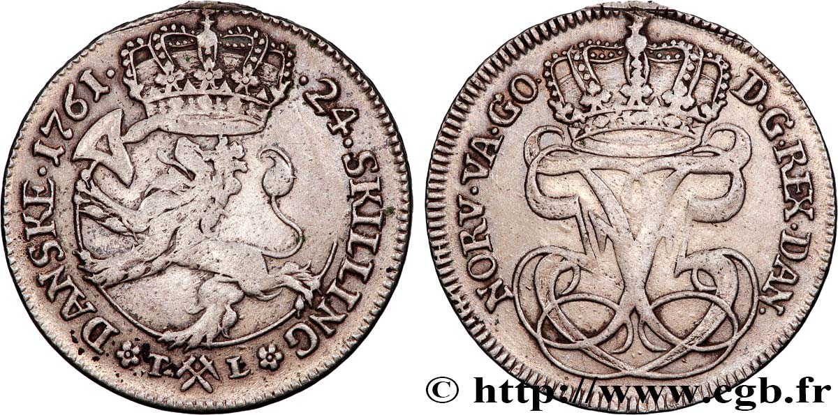 NORVEGIA 24 Skilling Frédérik V 1764 Copenhague q.BB 