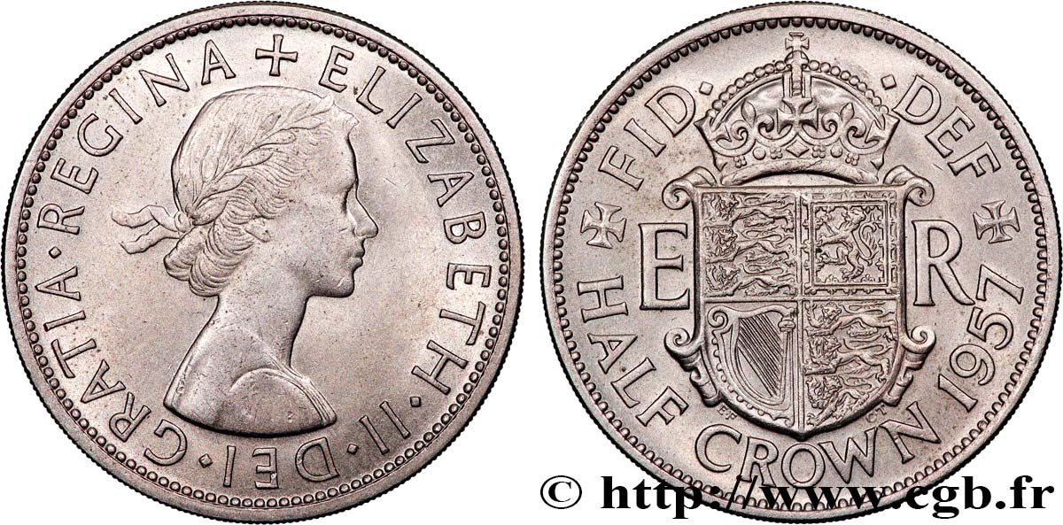 ROYAUME-UNI 1/2 Crown Élisabeth II 1957  TTB+ 