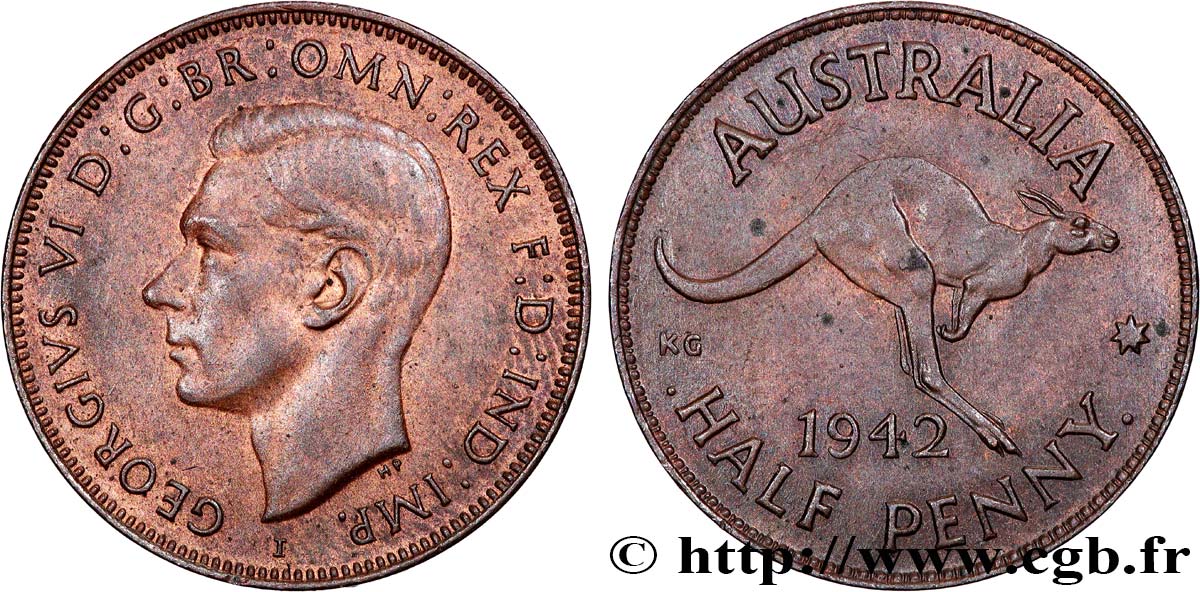 AUSTRALIE 1/2 Penny Georges VI 1942 Perth TTB+ 