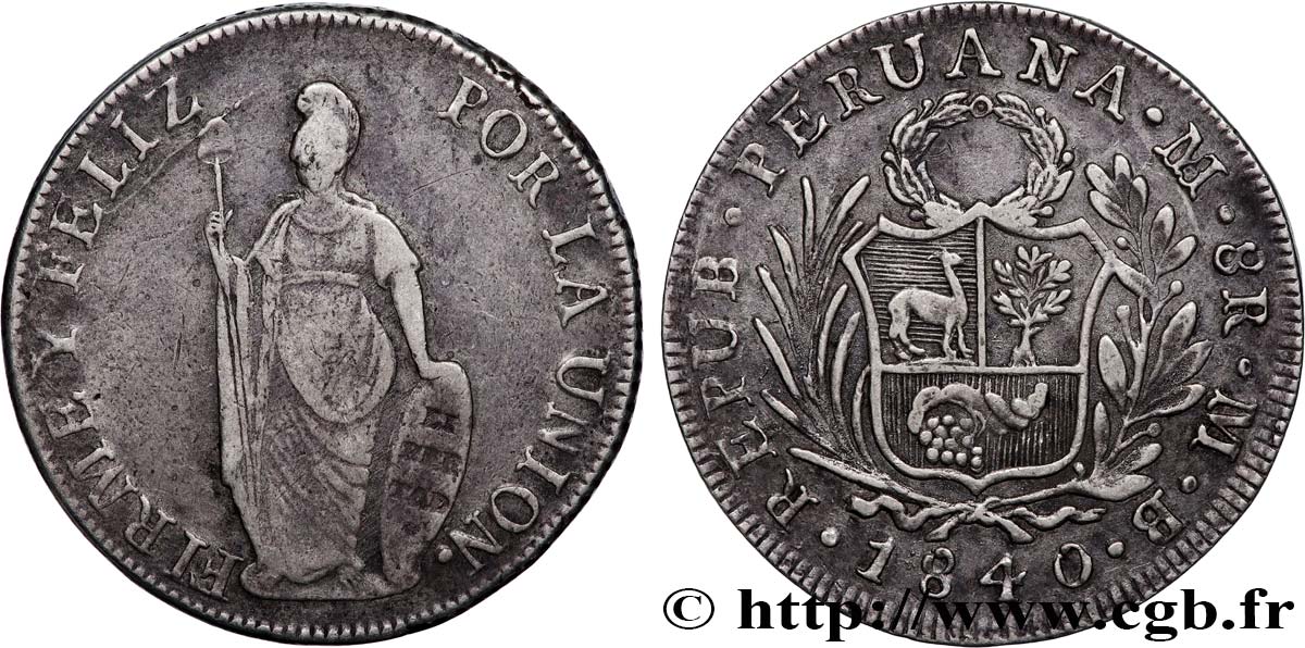 PERU 8 Reales  1840 Lima XF/VF 