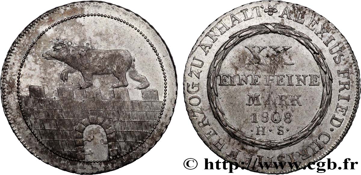 GERMANY - DUCHY OF ANHALT-BERNBURG - ALEXIS FREDERICK CHRISTIAN 1/2 Thaler  1808  AU 