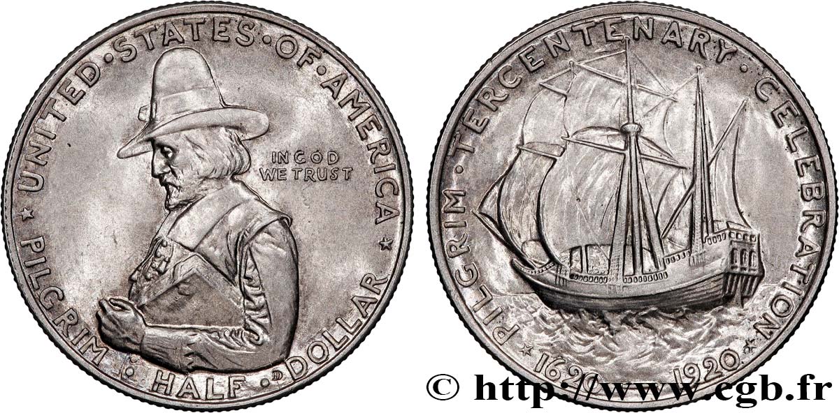 STATI UNITI D AMERICA 1/2 Dollar Tricentenaire de l’arrivée du Mayflower 1920  SPL 