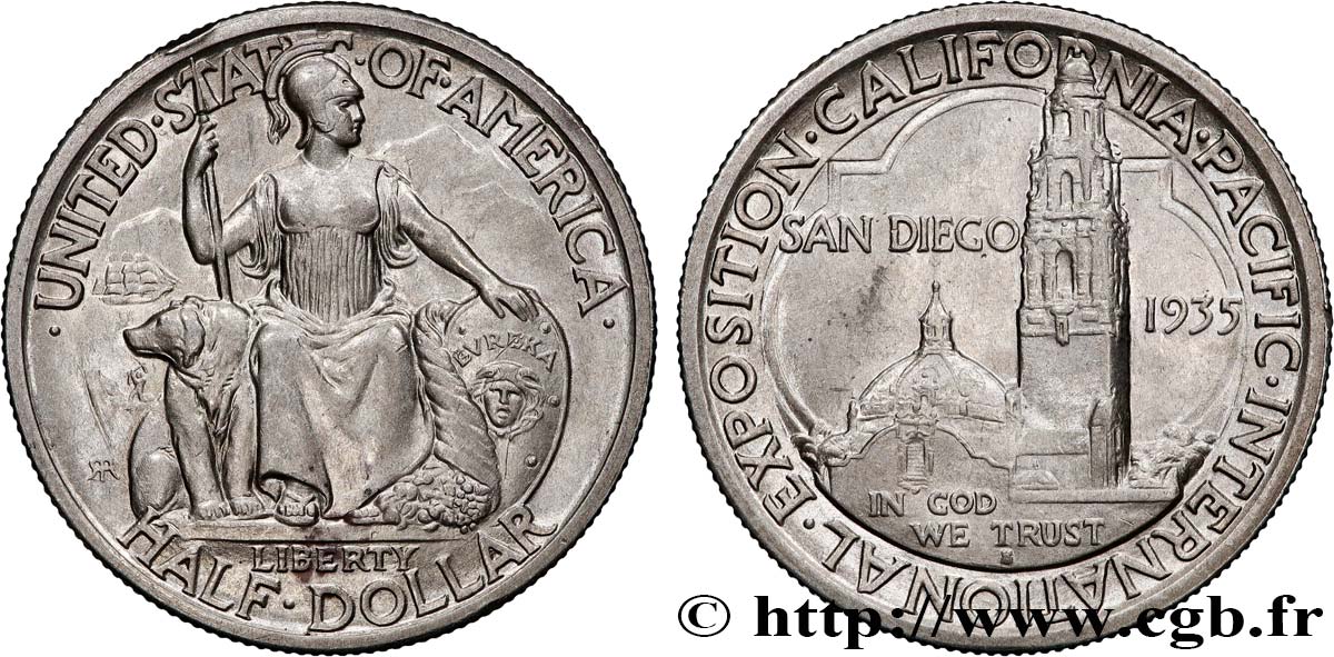 ÉTATS-UNIS D AMÉRIQUE 1/2 Dollar Exposition Californie-Pacifique 1935 San Francisco SUP 