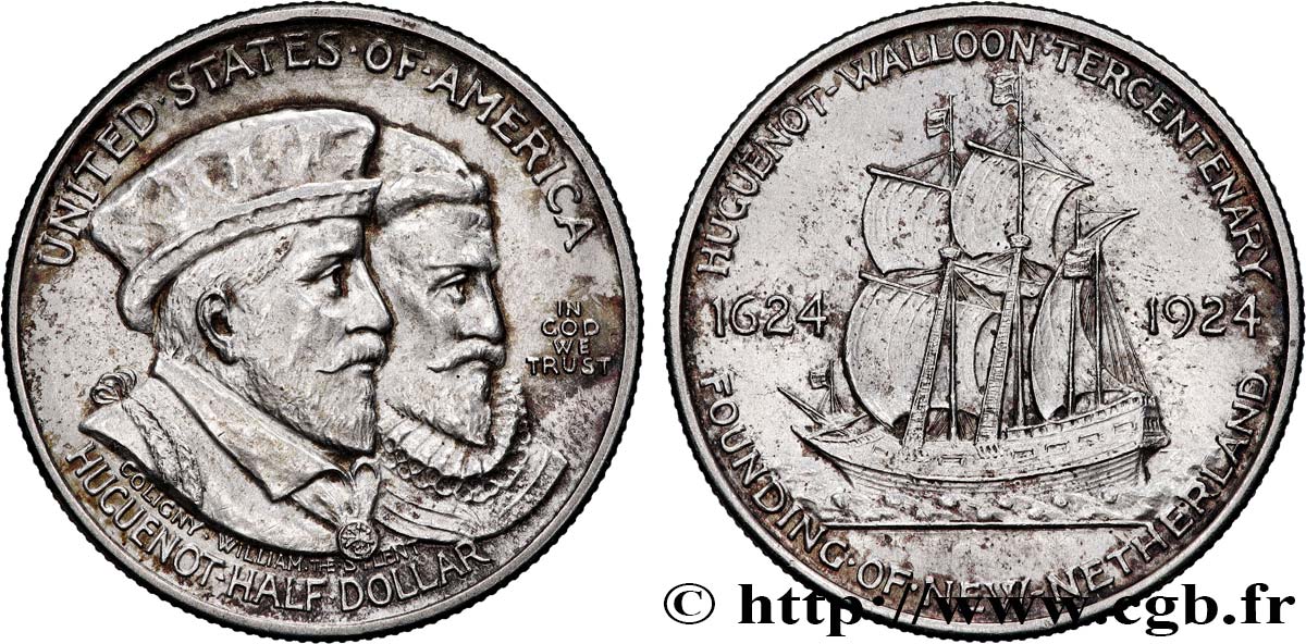 VEREINIGTE STAATEN VON AMERIKA 1/2 Dollar  Huguenot Wallon 1924  fVZ 