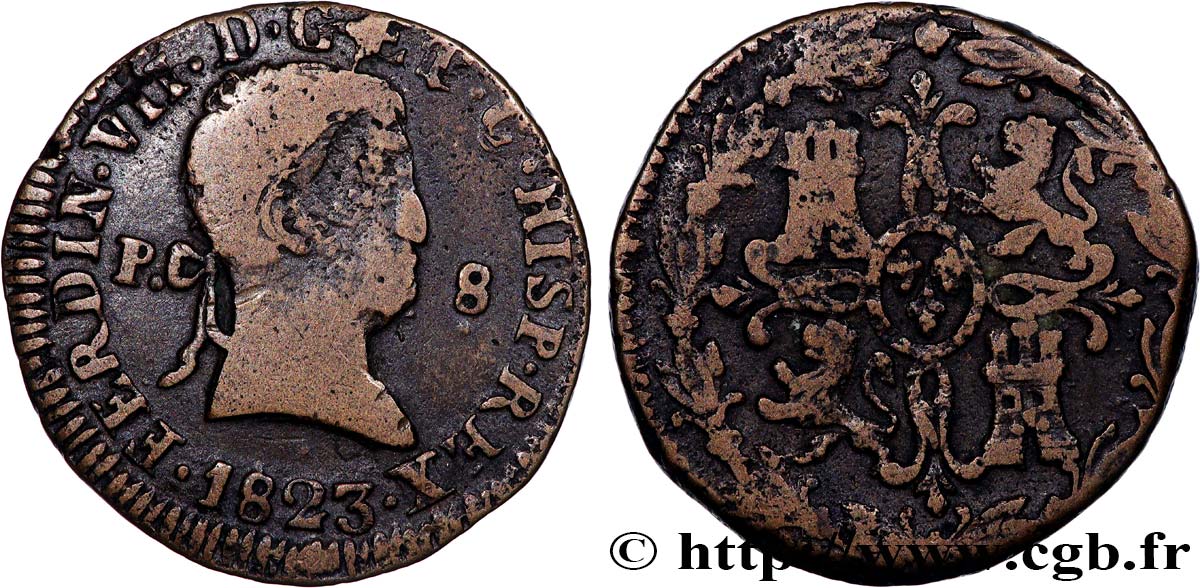 SPANIEN 8 Maravedis Ferdinand VII 1823 Pamplune S 
