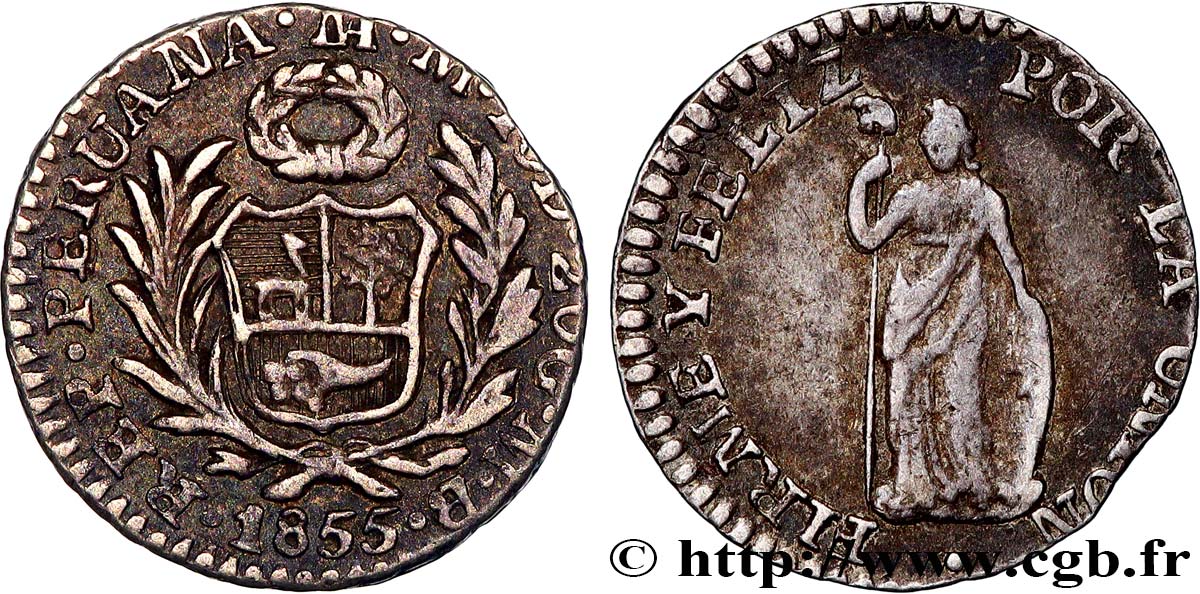 PERU 1/2 Real 1855 Lima fVZ 