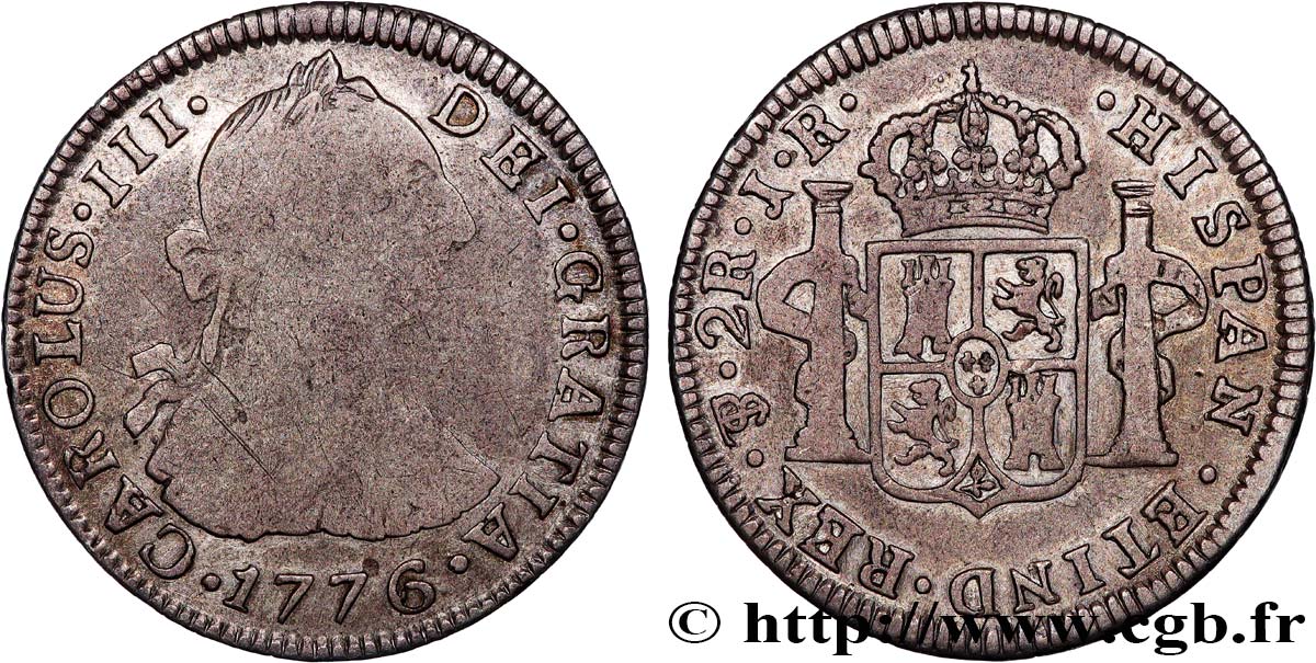 BOLIVIA 2 Reales Charles III d’Espagne 1776 Potosi VF 