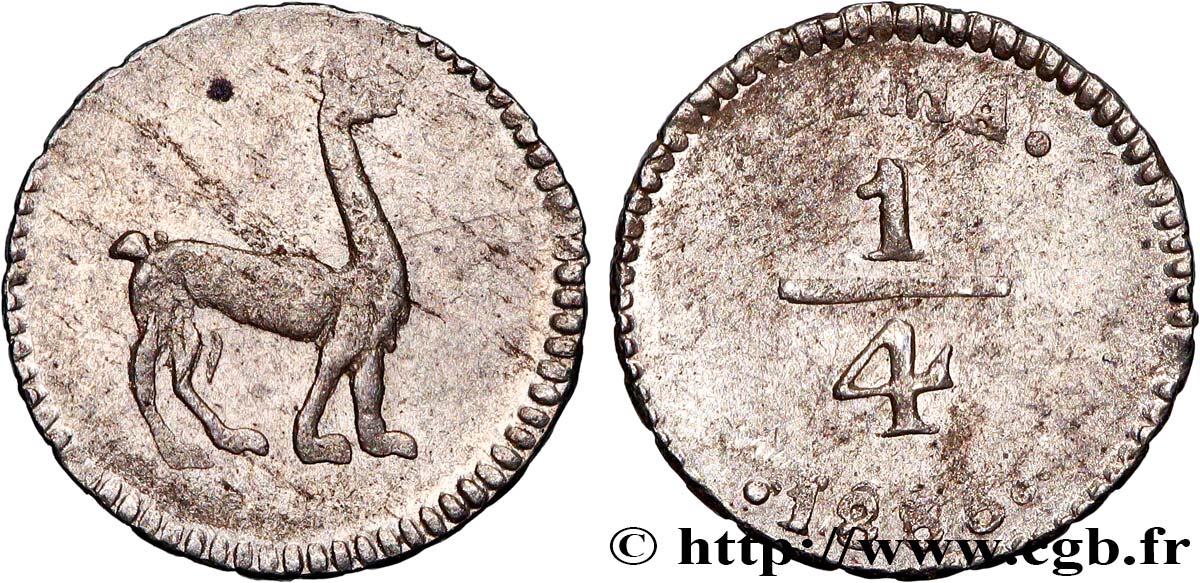 PERU 1/4 Real Lama 1855 Lima SPL 