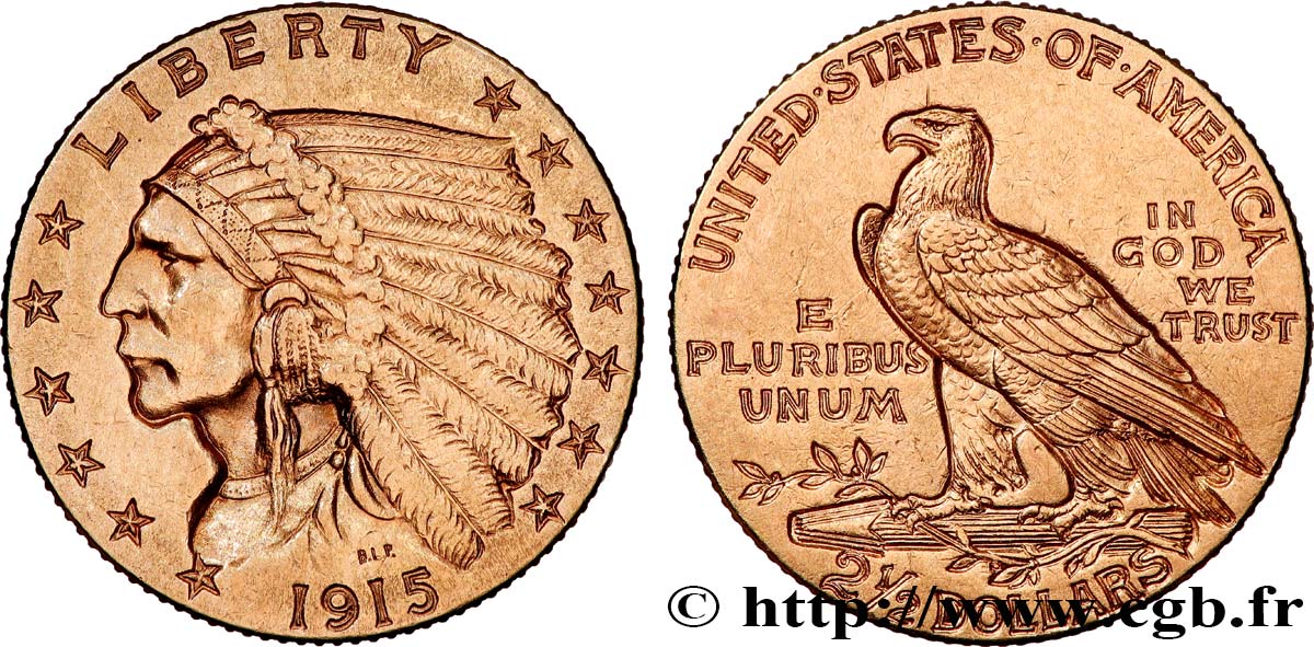 STATI UNITI D AMERICA 2 1/2 Dollars  Indian Head  1915 Philadelphie q.SPL 