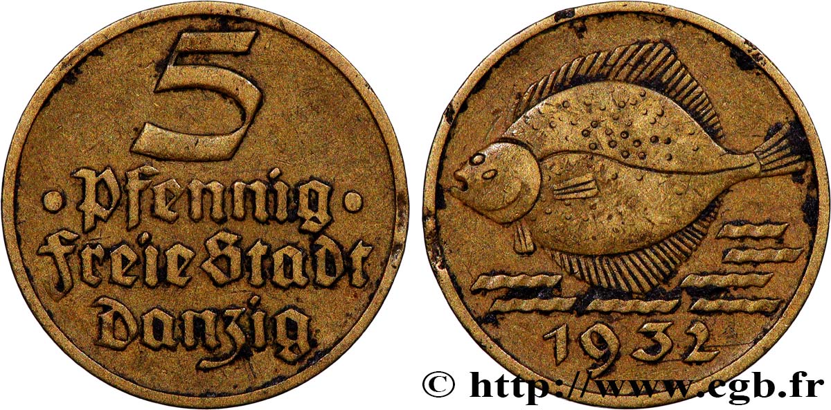 DANTZIG - VILLE LIBRE DE DANTZIG 5 Pfennig poisson 1932  TTB 