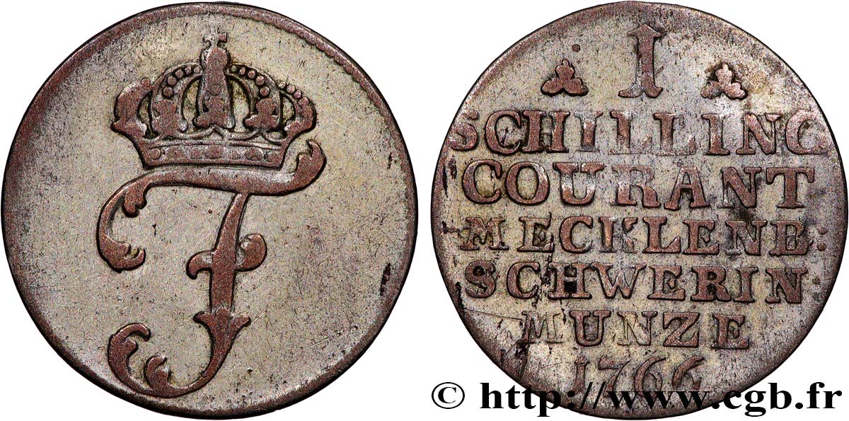 GERMANY - MECKLENBURG-SCHWERIN 1 Schilling Frédéric Ier de Mecklembourg-Schwerin 1766  XF 