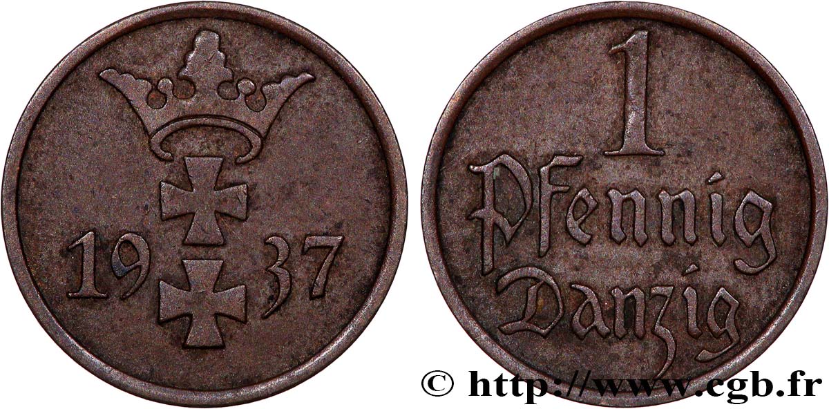 DANZIG (Free City of) 1 Pfennig 1937 Berlin XF 