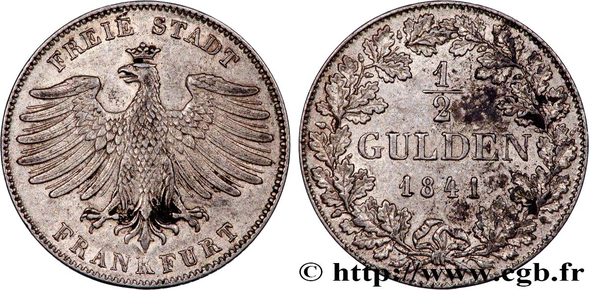 GERMANY - FRANKFURT FREE CITY 1/2 Gulden aigle 1841  AU 