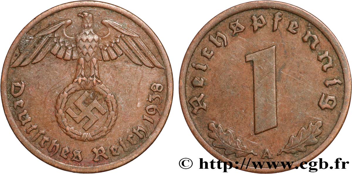 ALLEMAGNE 1 Reichspfennig aigle et swastika 1938 Berlin TTB+ 