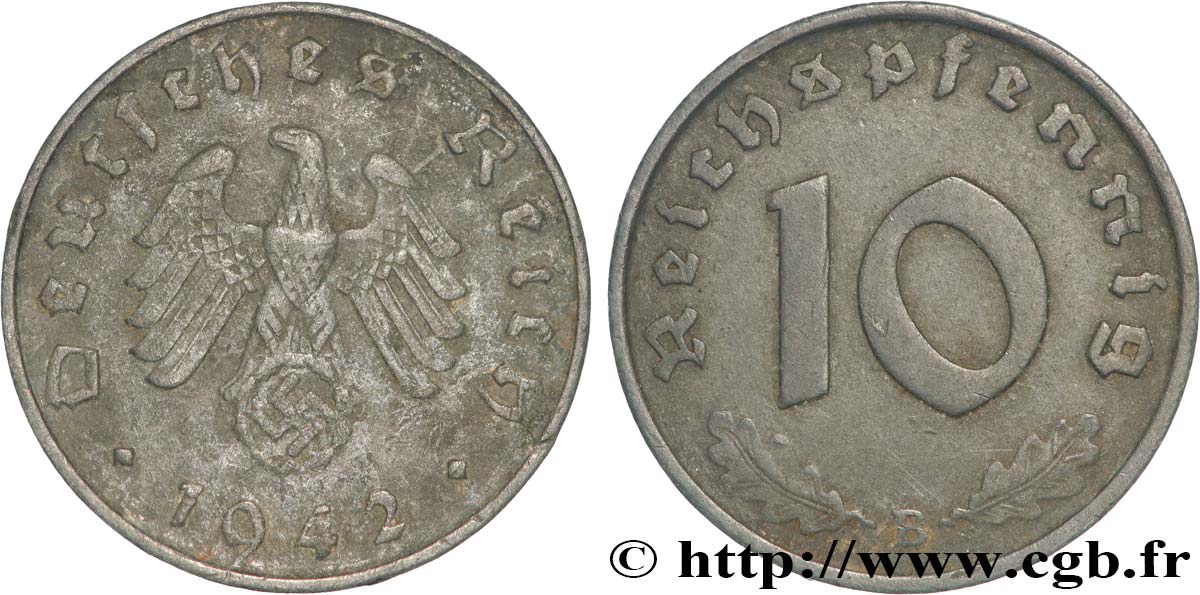 GERMANY 10 Reichspfennig aigle surmontant une swastika 1942 Vienne XF 