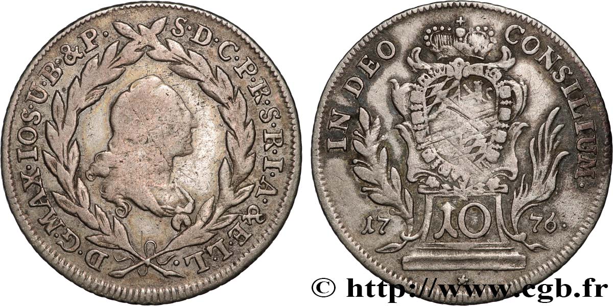 ALLEMAGNE - BAVIÈRE 10 Kreuzer Maximilien III Joseph 1776 Munich TB 