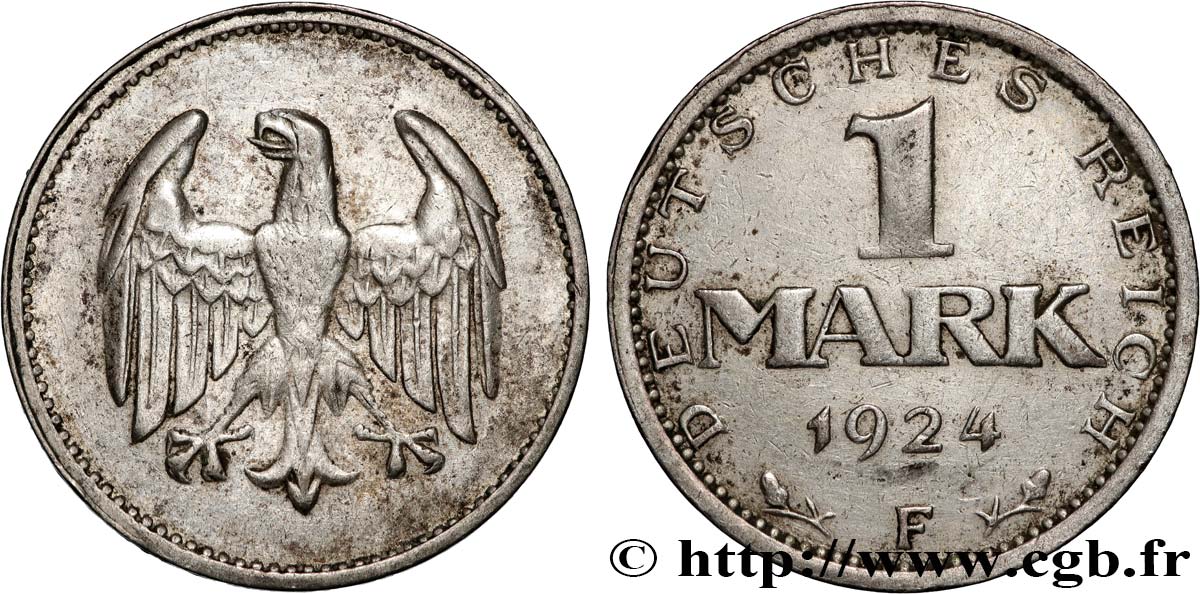 ALLEMAGNE 1 Mark aigle 1924 Stuttgart  TTB 