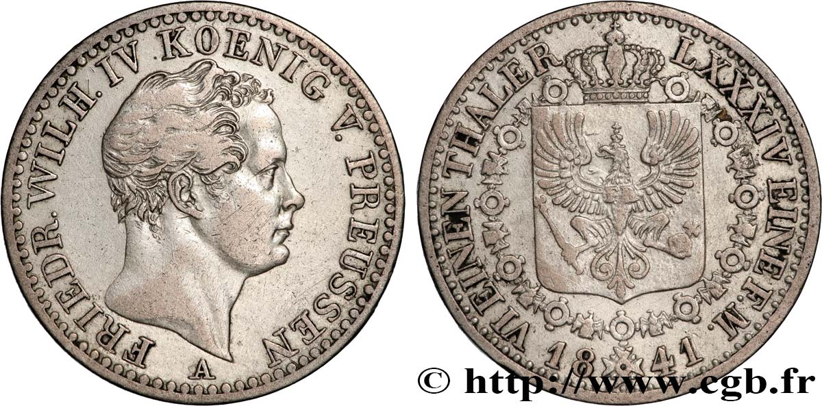 GERMANY - PRUSSIA 1/6 Thaler Frédéric-Guillaume IV 1841 Berlin XF 