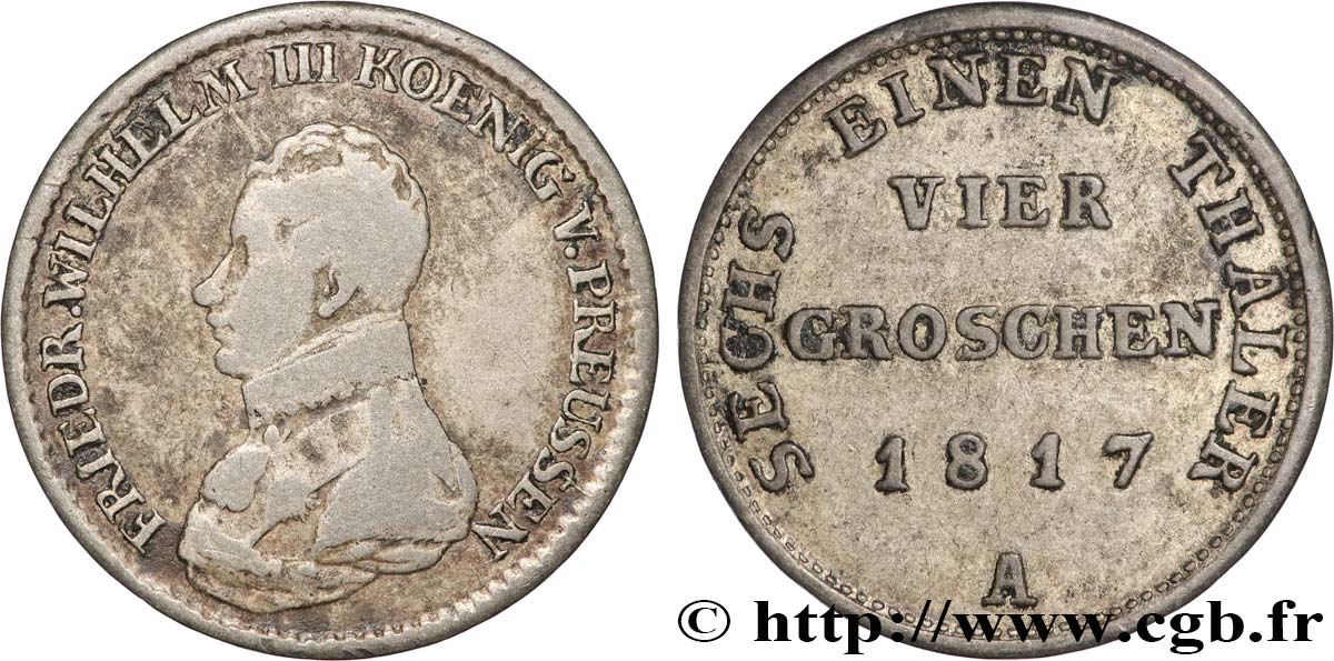 ALEMANIA - PRUSIA 1/6 Thaler (4 Groschen)  Frédéric-Guillaume III 1817 Berlin BC 