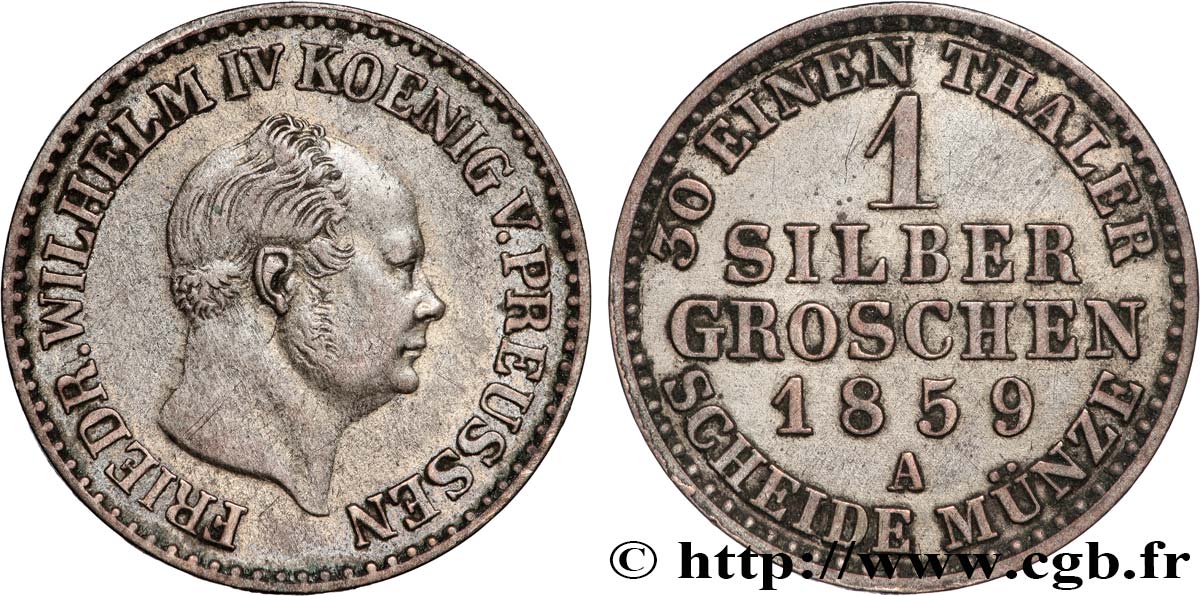 GERMANIA - PRUSSIA 1 Silbergroschen Frédéric Guillaume IV 1859 Berlin BB 