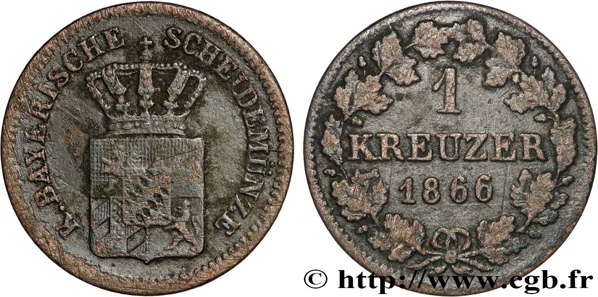 ALLEMAGNE - WURTEMBERG 1 Kreuzer Charles Ier 1866 Stuttgart TTB 