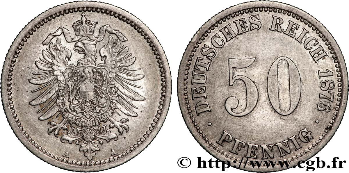 GERMANY 50 Pfennig Empire aigle impérial 1876 Berlin AU 