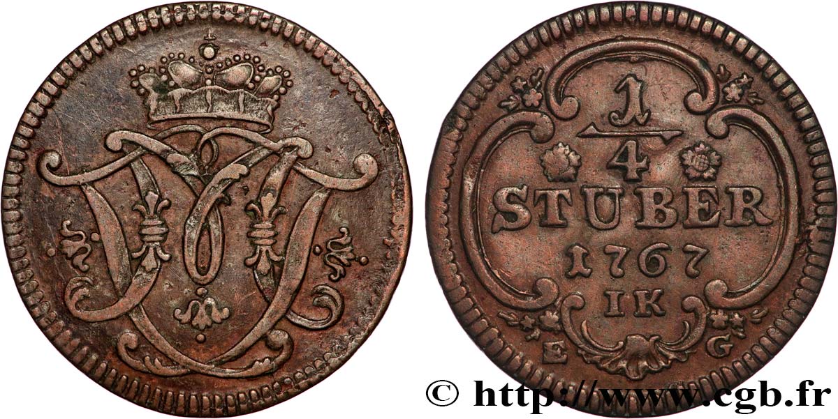 GERMANY - COLOGNE 1/4 Stuber Maximilien-Frédéric de Königsegg-Rotenfels 1767  XF 
