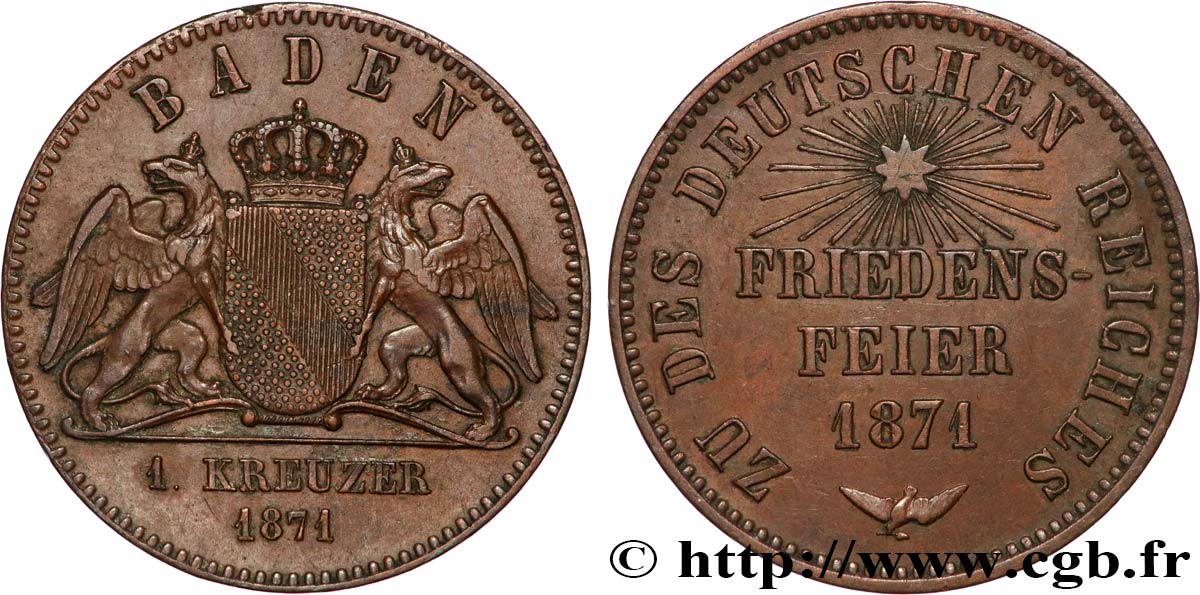 GERMANIA - BADEN 1 Kreuzer célébration de la paix (Friedensfeier) 1871  q.SPL 