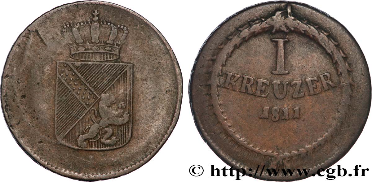 ALLEMAGNE - BADE 1 Kreuzer Grand-Duché de Bade 1811 Mannheim TB 