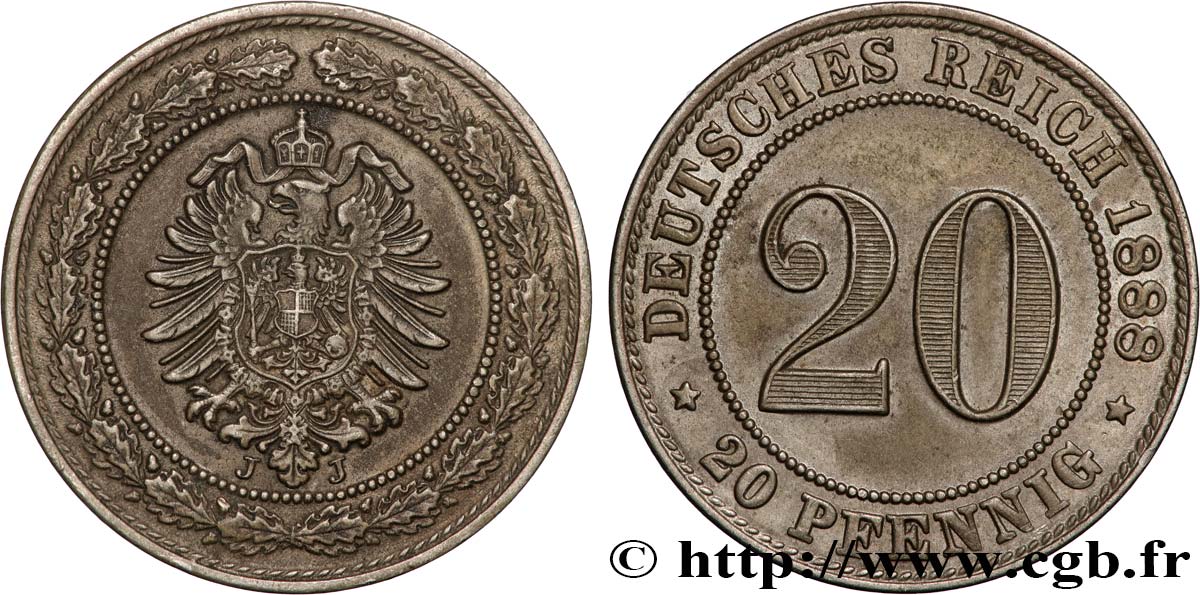 GERMANY 20 Pfennig 1888 Hambourg AU 